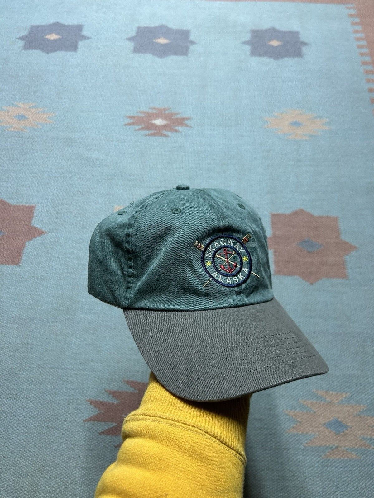 Vintage Vtg strapback hat Skagway Alaska embroidered green anchor Size ONE SIZE - 1 Thumbnail