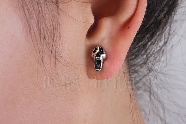 Sterling Silver Skull Dark Earrings One Pairs Chrome Jewelry Size ONE SIZE - 2 Thumbnail