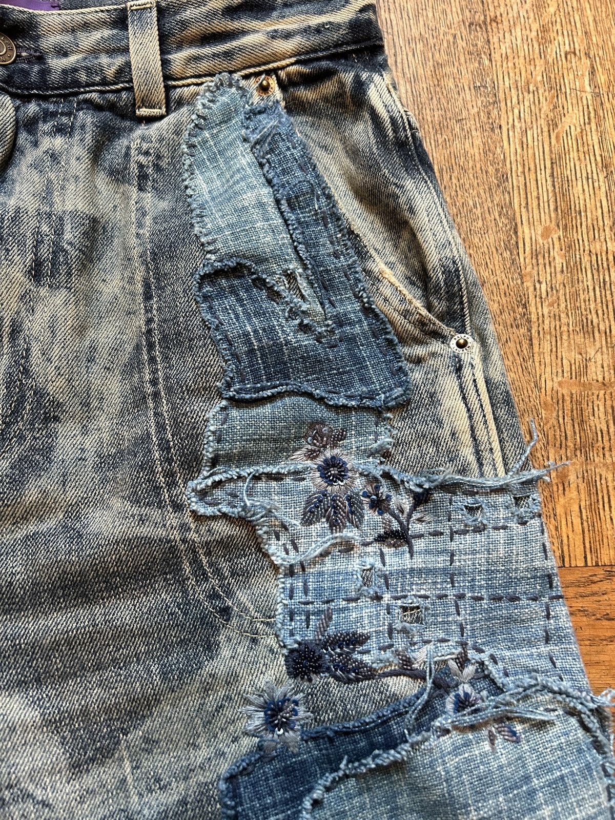 Ralph Lauren Purple Label Runway Tie-Dyed Hand Embroidered and Beaded Boro Jeans Size US 30 / EU 46 - 9 Thumbnail