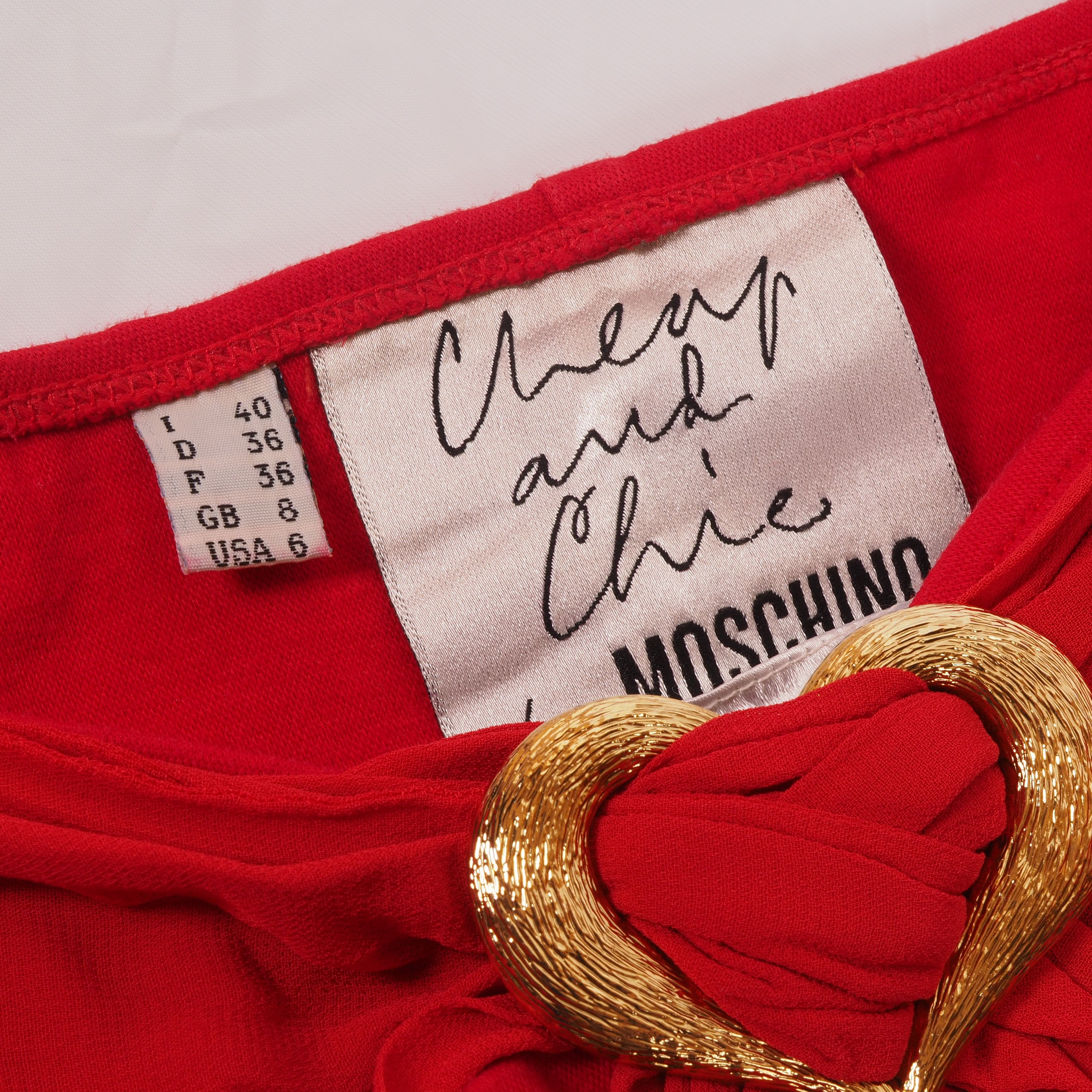 Moschino Moschino Cheap & Chic Vintage Red Bodysuit Gold Heart Detail Size S / US 4 / IT 40 - 9 Thumbnail