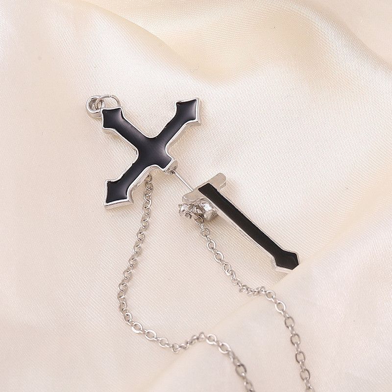Jewelry Cross Dark Earrings One Pairs Chrome Jewelry Size ONE SIZE - 2 Thumbnail
