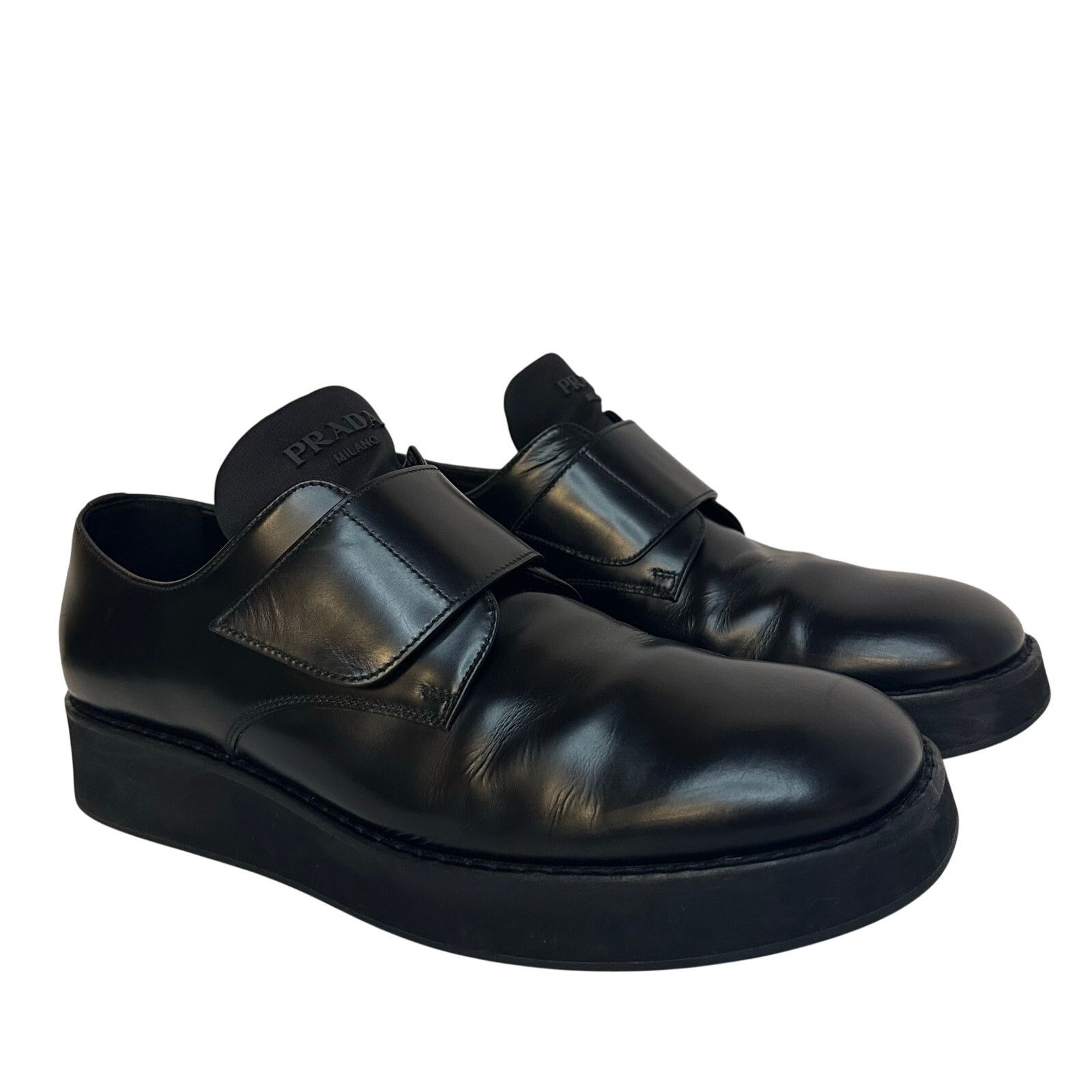 Black Brushed Spazzolato Leather Derby Shoes Size 10 Chunky display picture 3