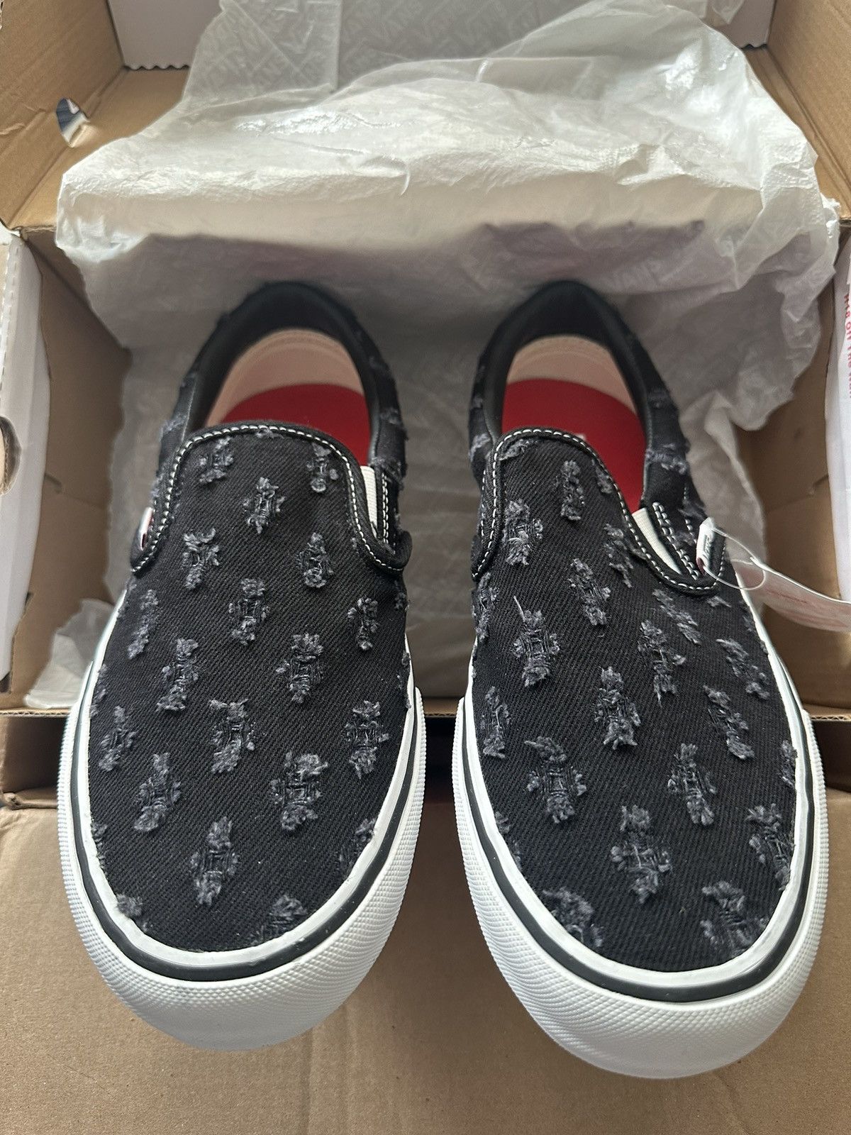 Vans Slip-On Pro 'Supreme - Black Hole Punch Denim' Shoes - Size 9