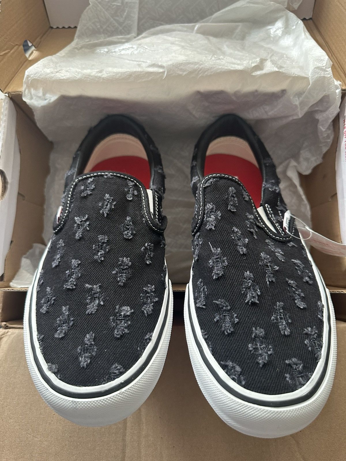 image of Supreme Vans Slip On Hole Punch Denim Black Shoes, Men's (Size 11)