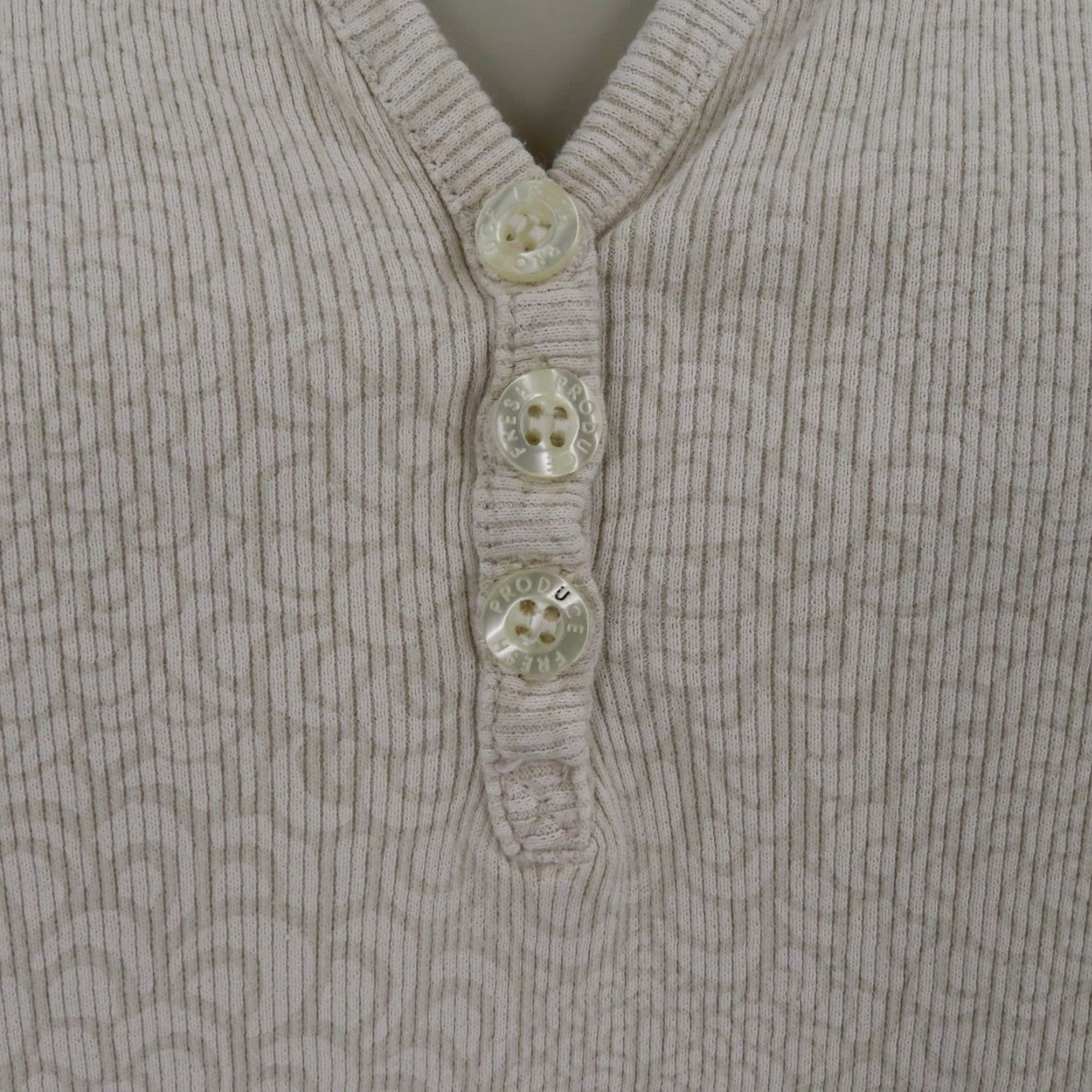 Vintage Fresh Produce Womens XL Beige Floral Button Henley Shirt USA Size XL / US 12-14 / IT 48-50 - 3 Thumbnail