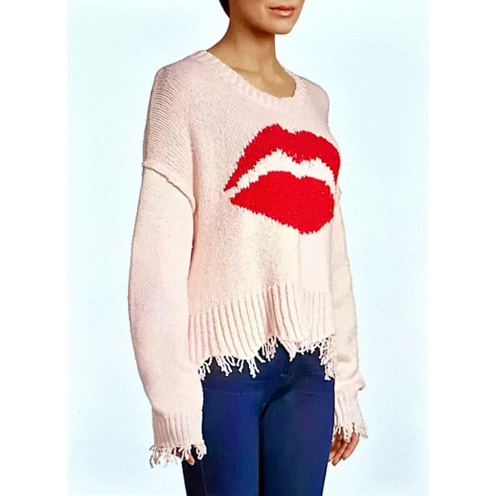 Wildfox WildFox 'First Kiss' Long Sleeve Frayed Cropped Sweater M Size M / US 6-8 / IT 42-44 - 4 Thumbnail