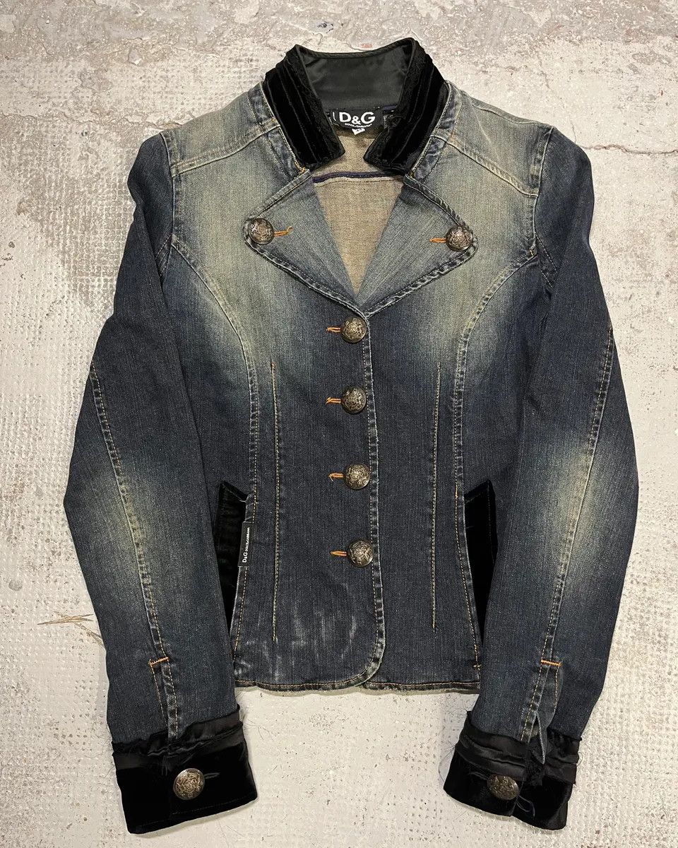 Dolce & Gabbana 2000s Dolce & Gabbana Velvet Denim Blue Blazer Jacket Size M / US 6-8 / IT 42-44 - 1 Thumbnail