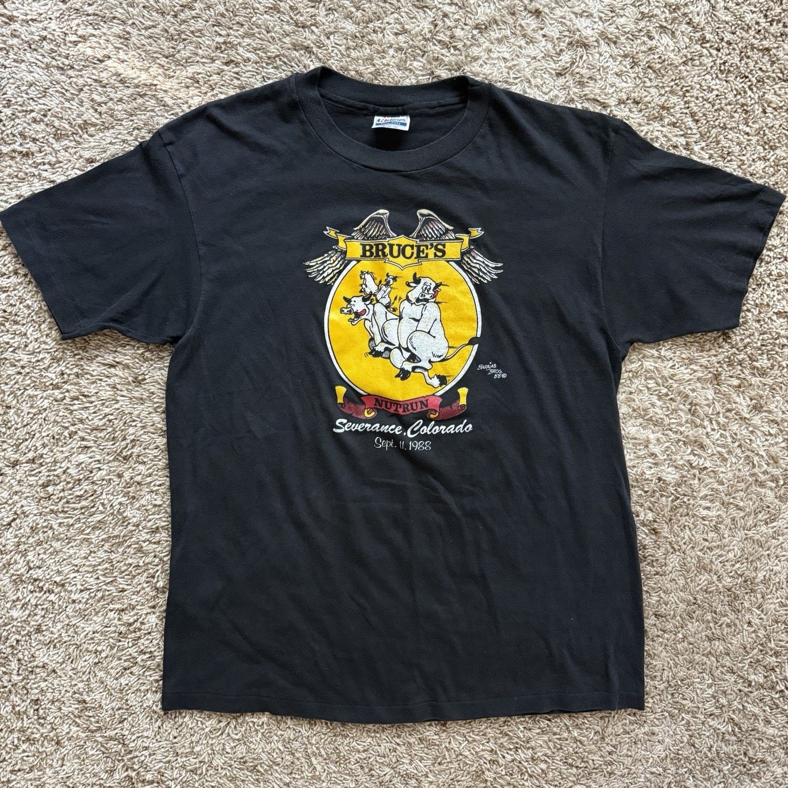 Hanes × Vintage Vintage 80’s 1988 Bruces Nut Run Graphic Black T-Shirt XL Size US XL / EU 56 / 4 - 1 Thumbnail