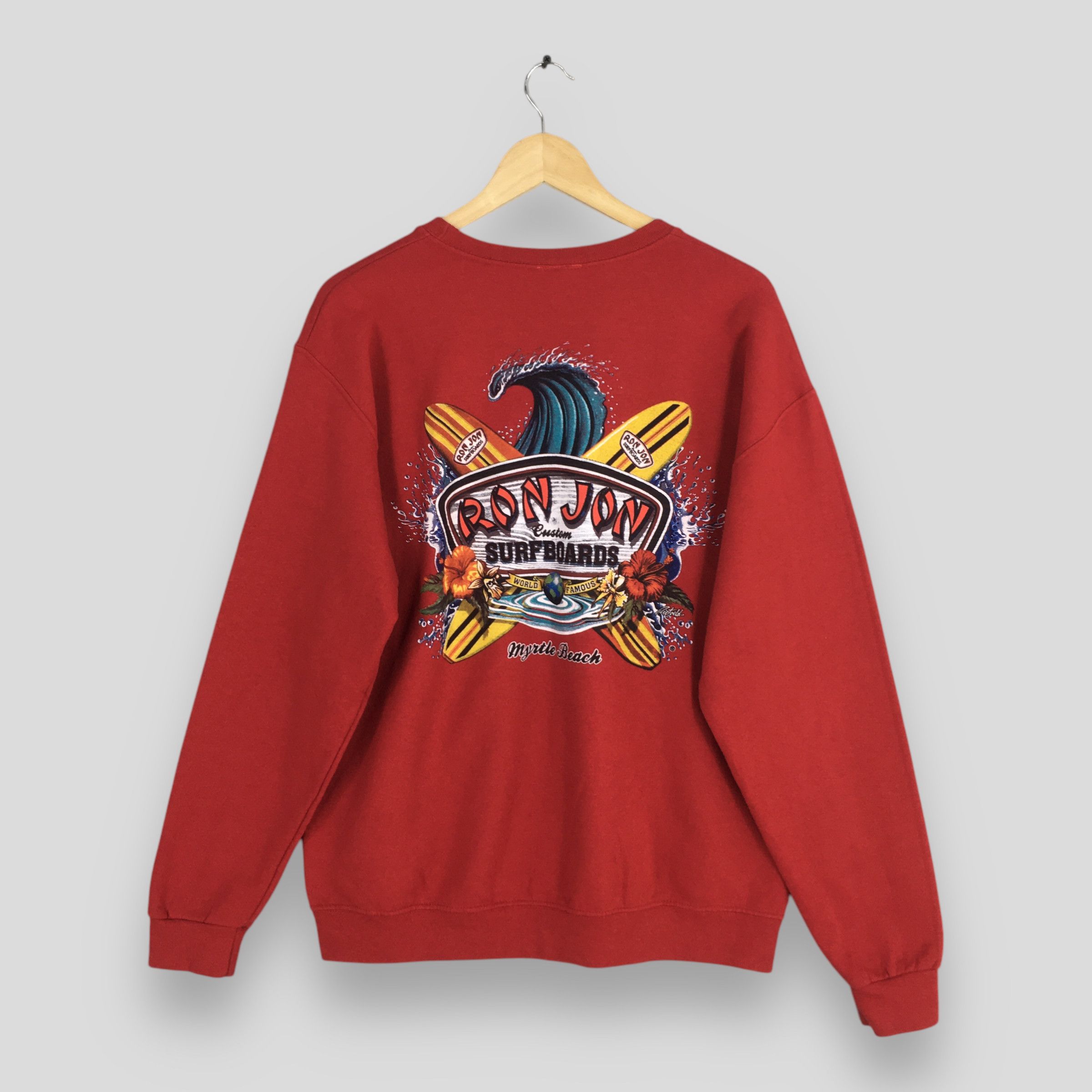 Ron Jon Surf Shop × Vintage Vintage Ron Jon Shop Surfboards Red Sweatshirt Large Size US L / EU 52-54 / 3 - 1 Thumbnail