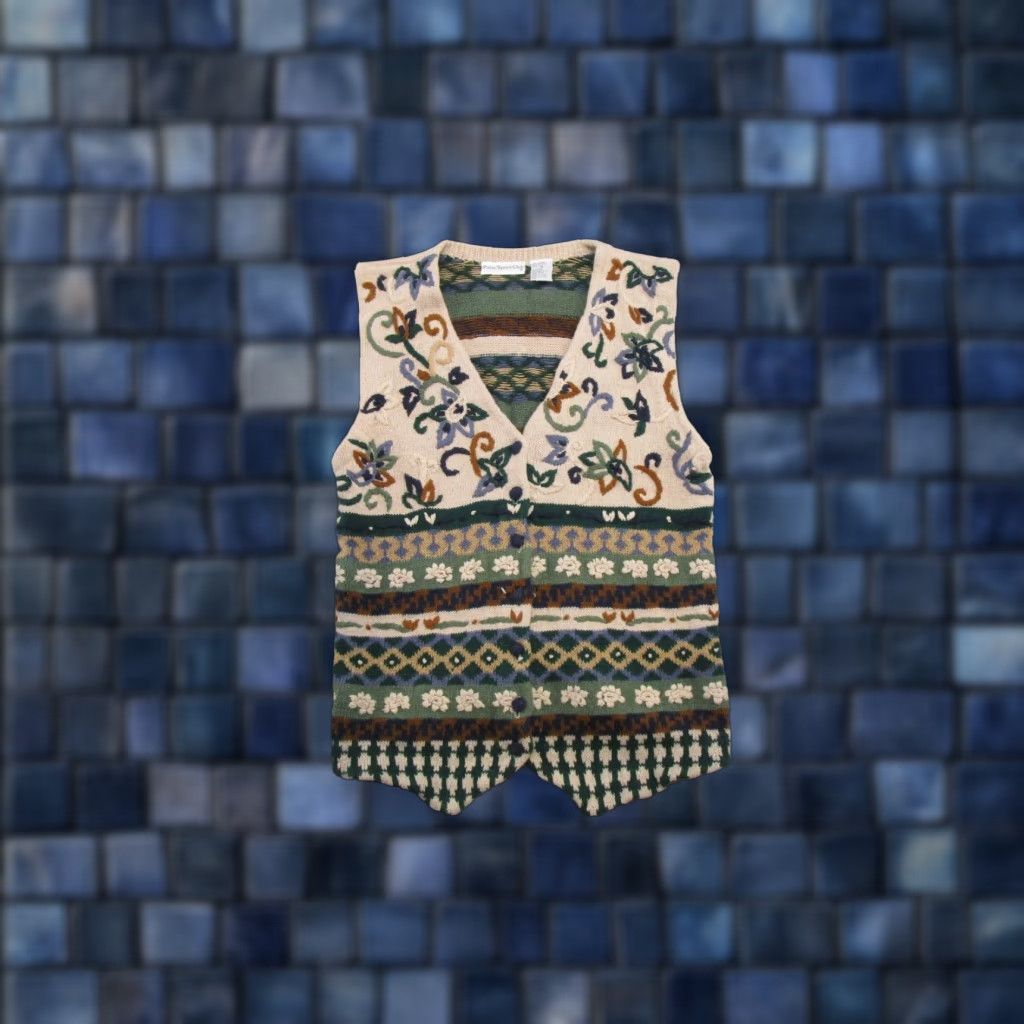 Vintage VINTAGE Paris Sports Club Sweater Vest Shirt Women M Floral Knit Button Up 90s Boho Chic Y2K Size M / US 6-8 / IT 42-44 - 1 Thumbnail