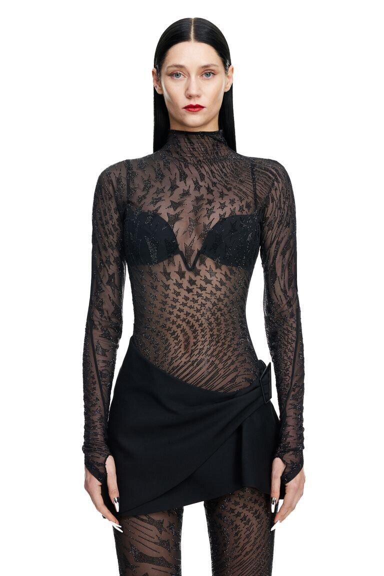 Mugler New Set Mugler x H&M Rhinestone Embellished Mesh Top+ Tights Size M / US 6-8 / IT 42-44 - 6 Thumbnail