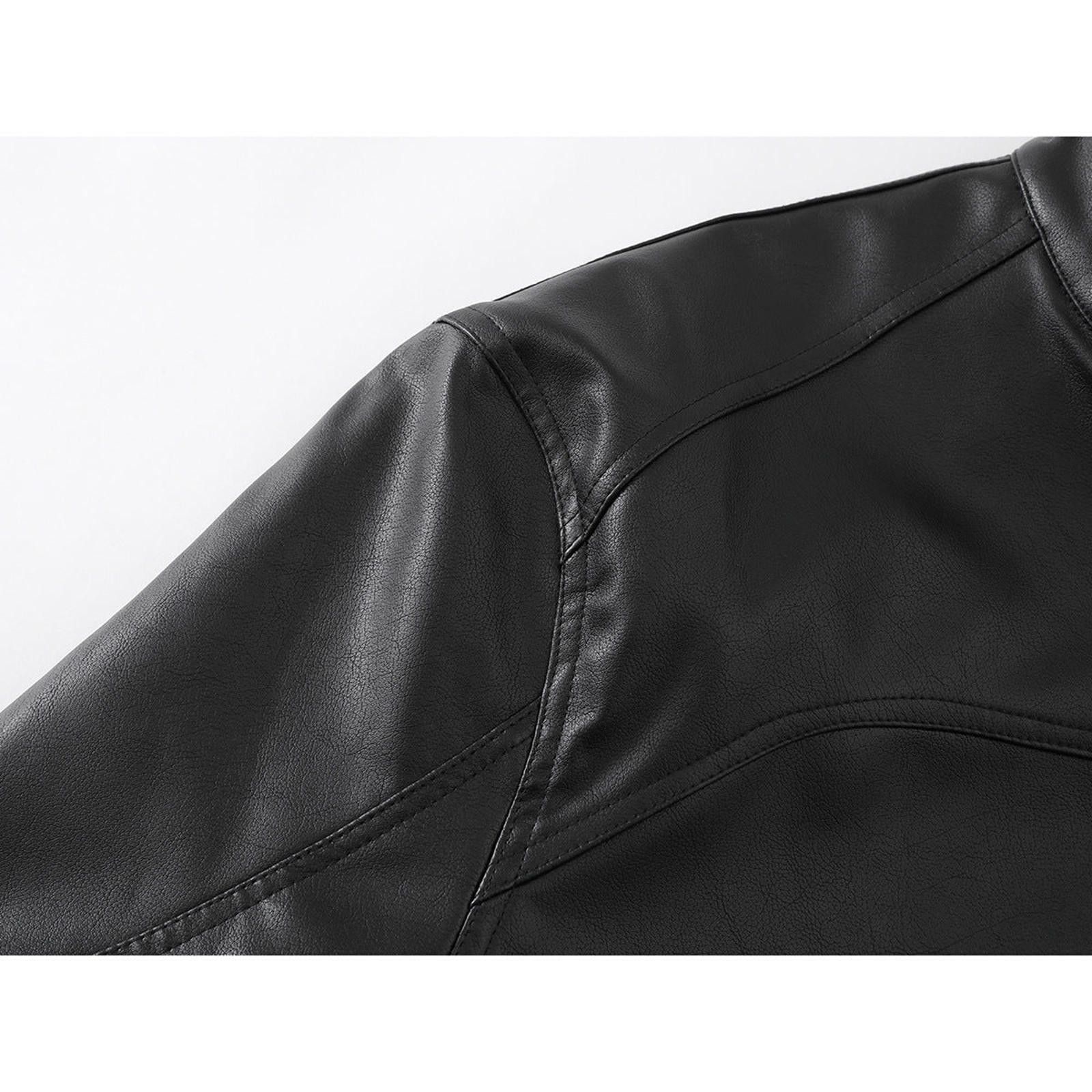 Leather Black Faux Leather Biker Jacket, Zip-Up Stand Collar Size US M / EU 48-50 / 2 - 3 Thumbnail
