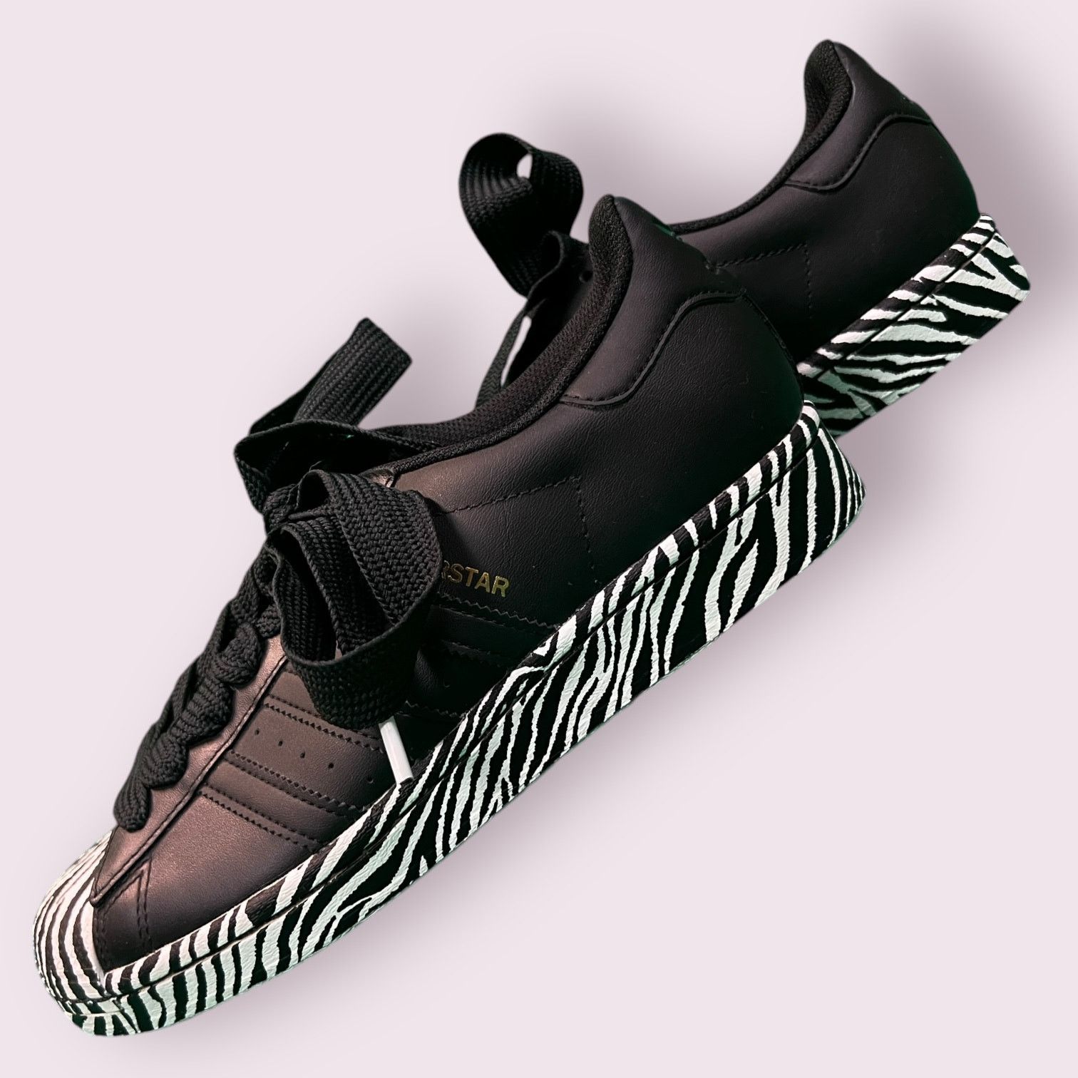 NWOT Women's Adidas Black Superstar Sneakers Zebra Sole