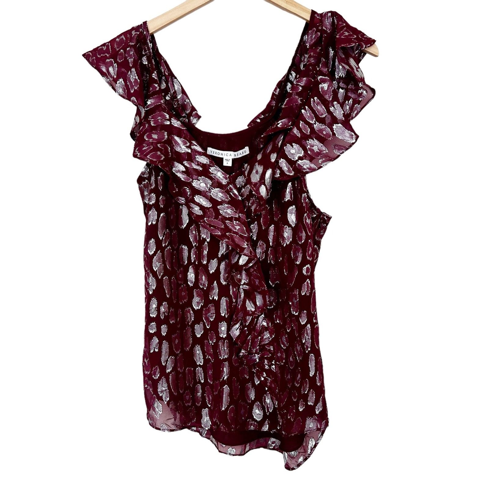 Veronica Beard Veronica Beard Benton Maroon Silk Metallic Blouse Sz 8 Size M / US 6-8 / IT 42-44 - 5 Thumbnail