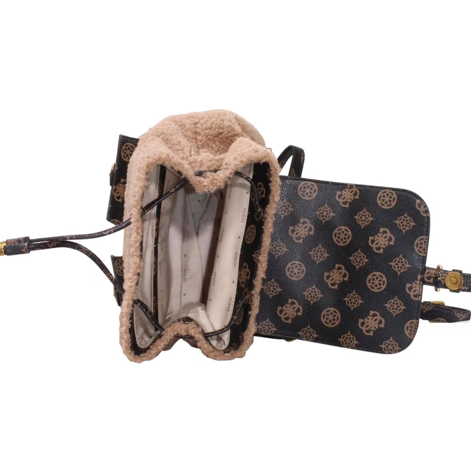 Guess Guess Women's No-Limit Flap Backpack Faux Fur Bag Mocha Multi Size ONE SIZE - 4 Thumbnail