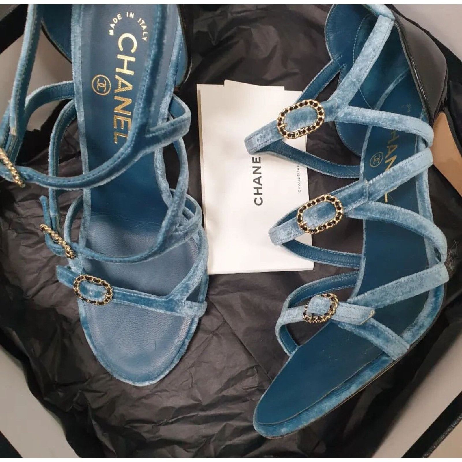 Chanel Chanel Blue Velvet Sandals Sz.38 Size US 7 / IT 37 - 2 Thumbnail