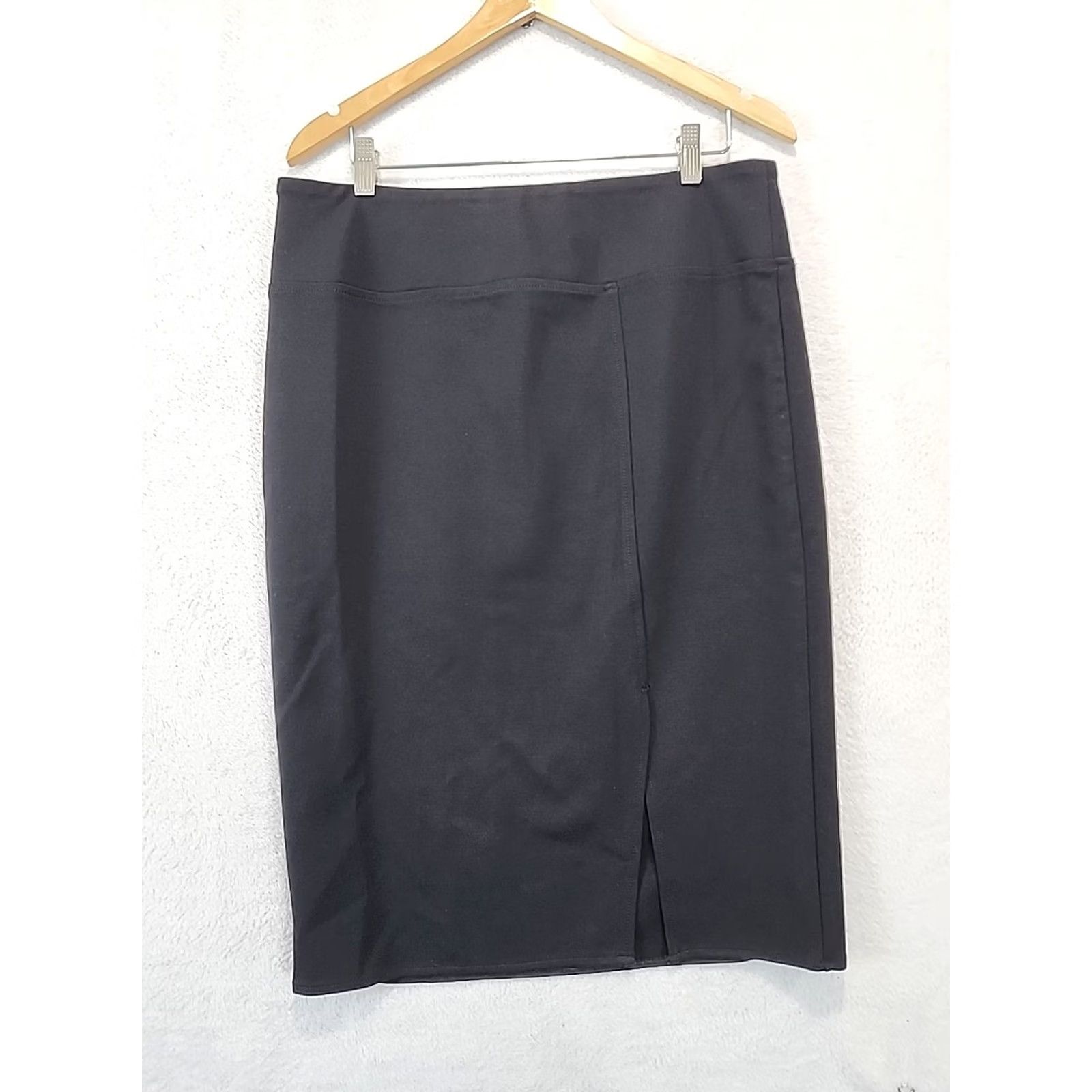 Worthington WORTHINGTON Womens L Black Front Slit Career Business Midi Pencil Skirt Office Size 36" / US 14 / IT 50 - 2 Thumbnail