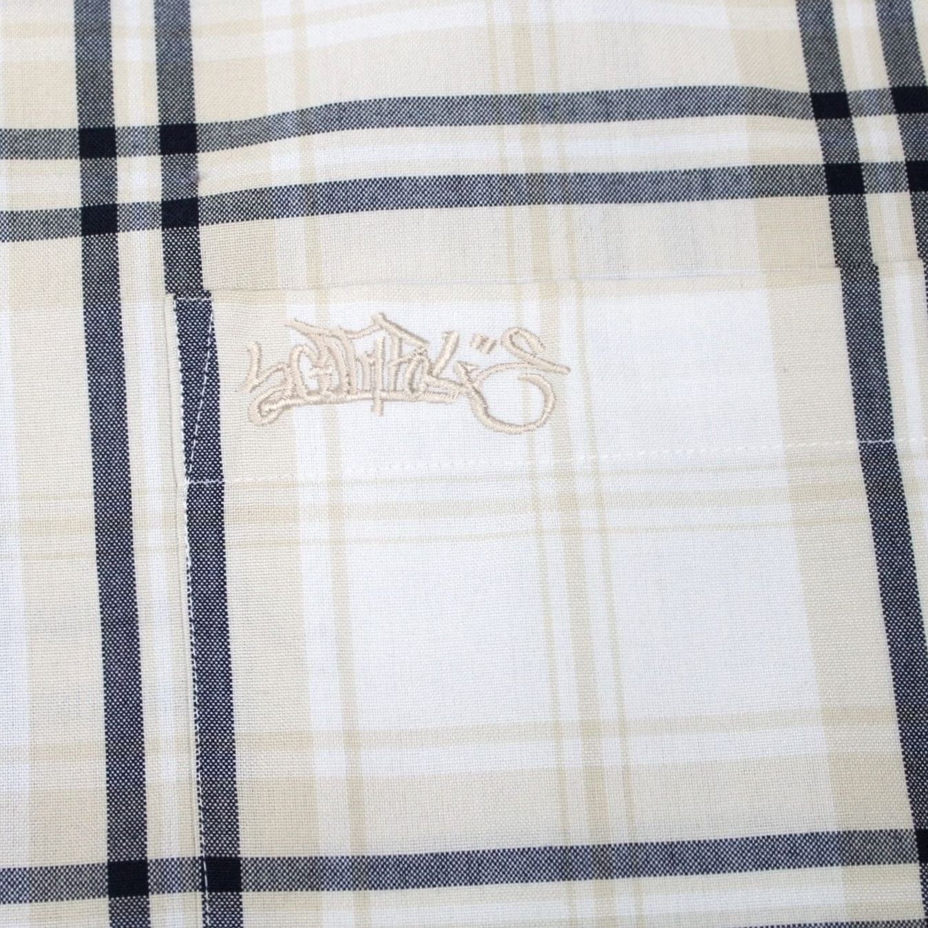 Southpole Southpole Shirt Mens XL White/Gray/Tan Plaid Button-Up Short Sleeve Polyester/Rayon Casual Vintage-like Style Size US XL / EU 56 / 4 - 7 Thumbnail