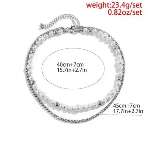 VIBE Unisex layered pearl chain shiny rhinestone tennis necklace Size ONE SIZE - 3 Thumbnail