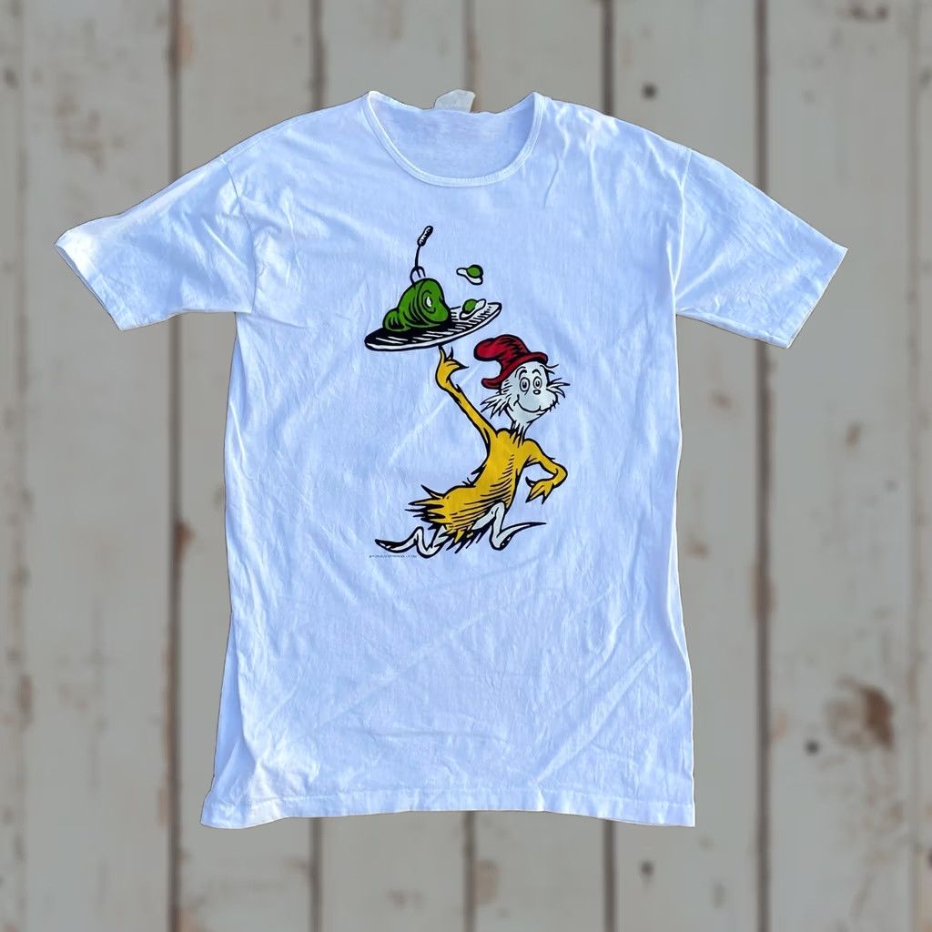 Vintage VINTAGE 1994 Dr. Seuss Green Eggs and Ham T Shirt XL Unisex Adults White Cotton Graphic Print 90s Cartoon Books Sam Men Womens Boys Girls Size US XL / EU 56 / 4 - 1 Thumbnail