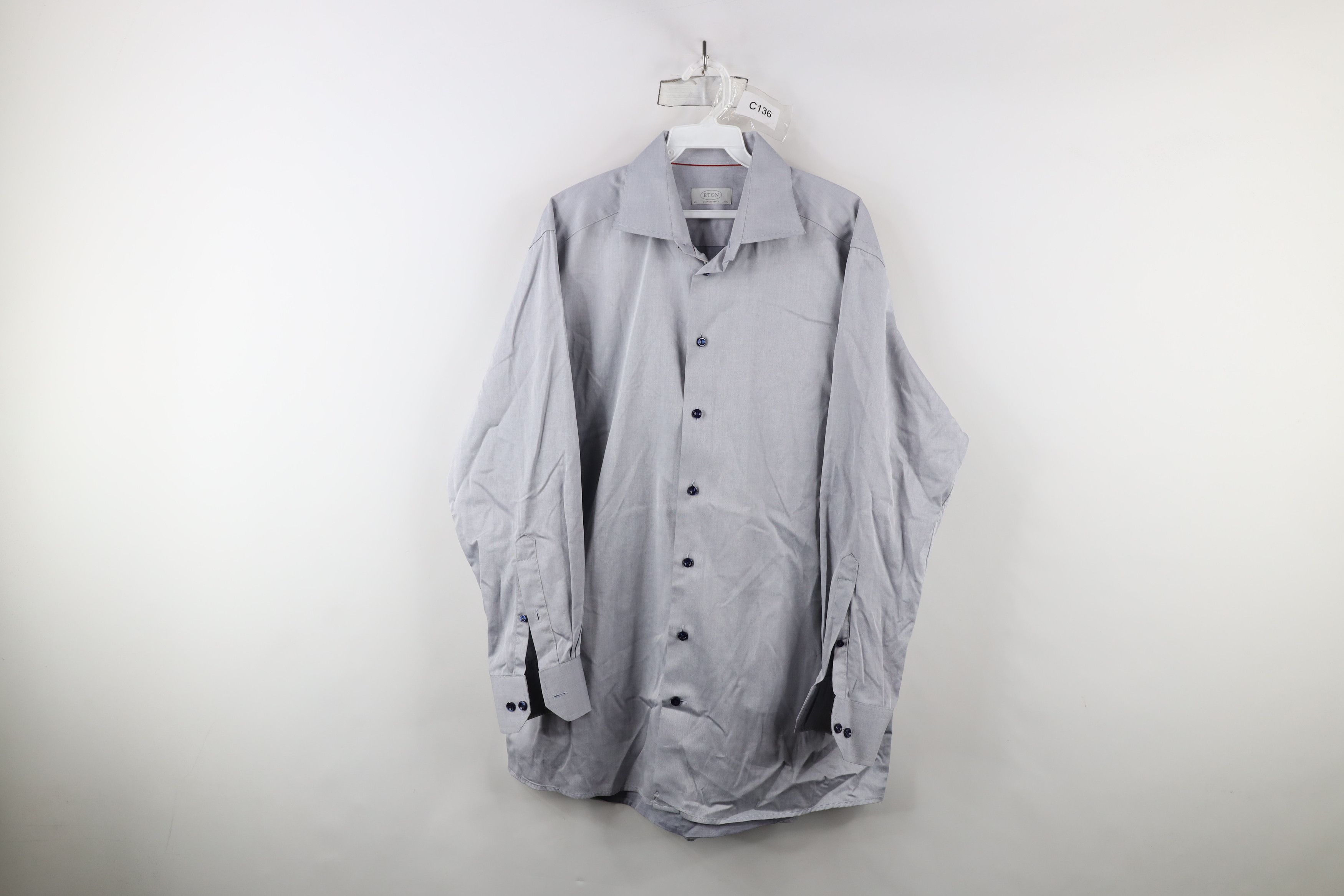 Eton × Vintage Eton Contemporary Chambray Collared Button Dress Shirt Gray Size US XL / EU 56 / 4 - 1 Thumbnail