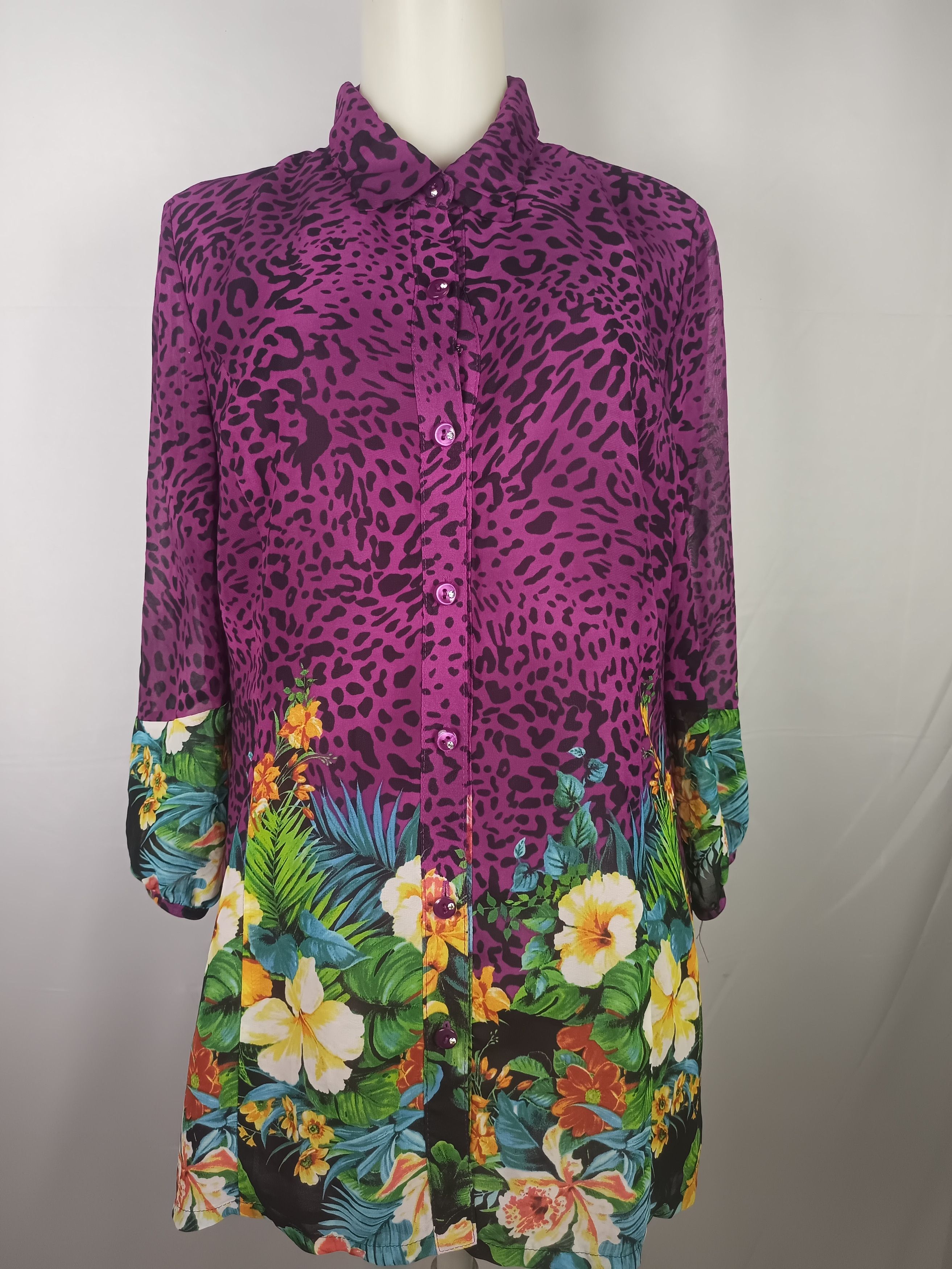 Japanese Brand Women's Chiffon Blouses Button Down Floral Leopard Print Size L / US 10 / IT 46 - 1 Thumbnail