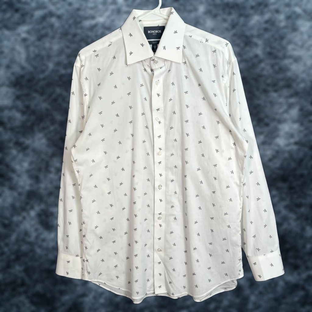Bonobos Bonobos Slim Fit Shirt Mens White Bird Print Long Sleeve Button-Up 15.5 33 Stretch Casual Regular Size US S / EU 44-46 / 1 - 1 Thumbnail