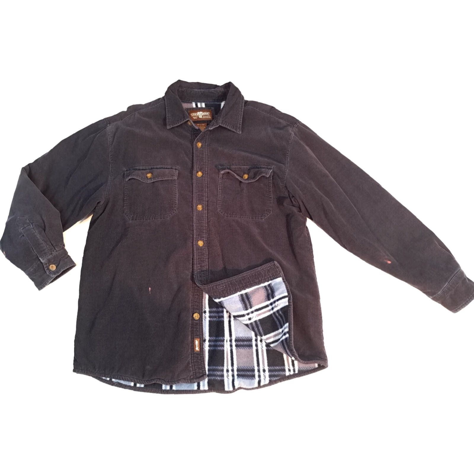 Levi's VINTAGE Levi's Shirt Corduroy Dark Navy Plaid Lined Button-Up Outdoor Men LG Regular Crew Neck? Size US L / EU 52-54 / 3 - 4 Thumbnail