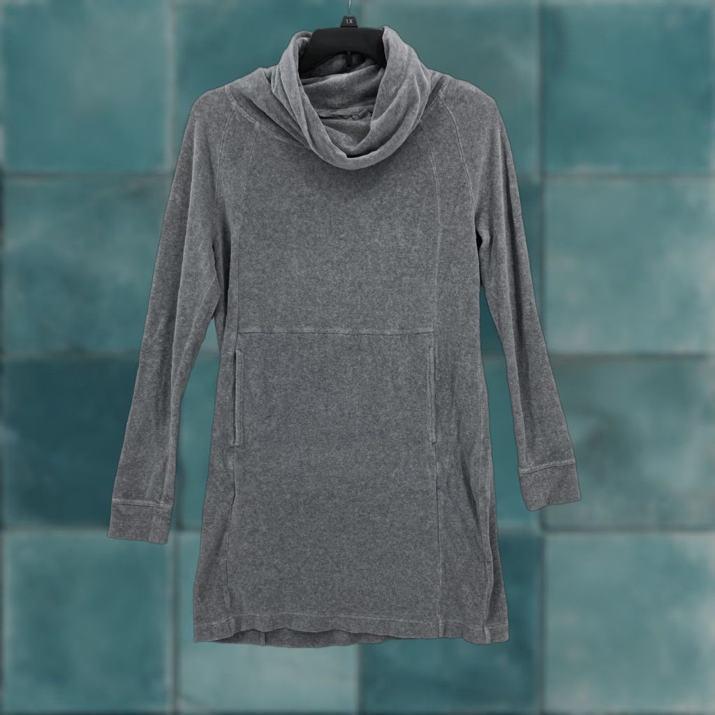 Athleta Athleta Pullover Womens Small Cowl Neck Gray Velour Tunic Relaxed Fit Sweater Size S / US 4 / IT 40 - 1 Thumbnail