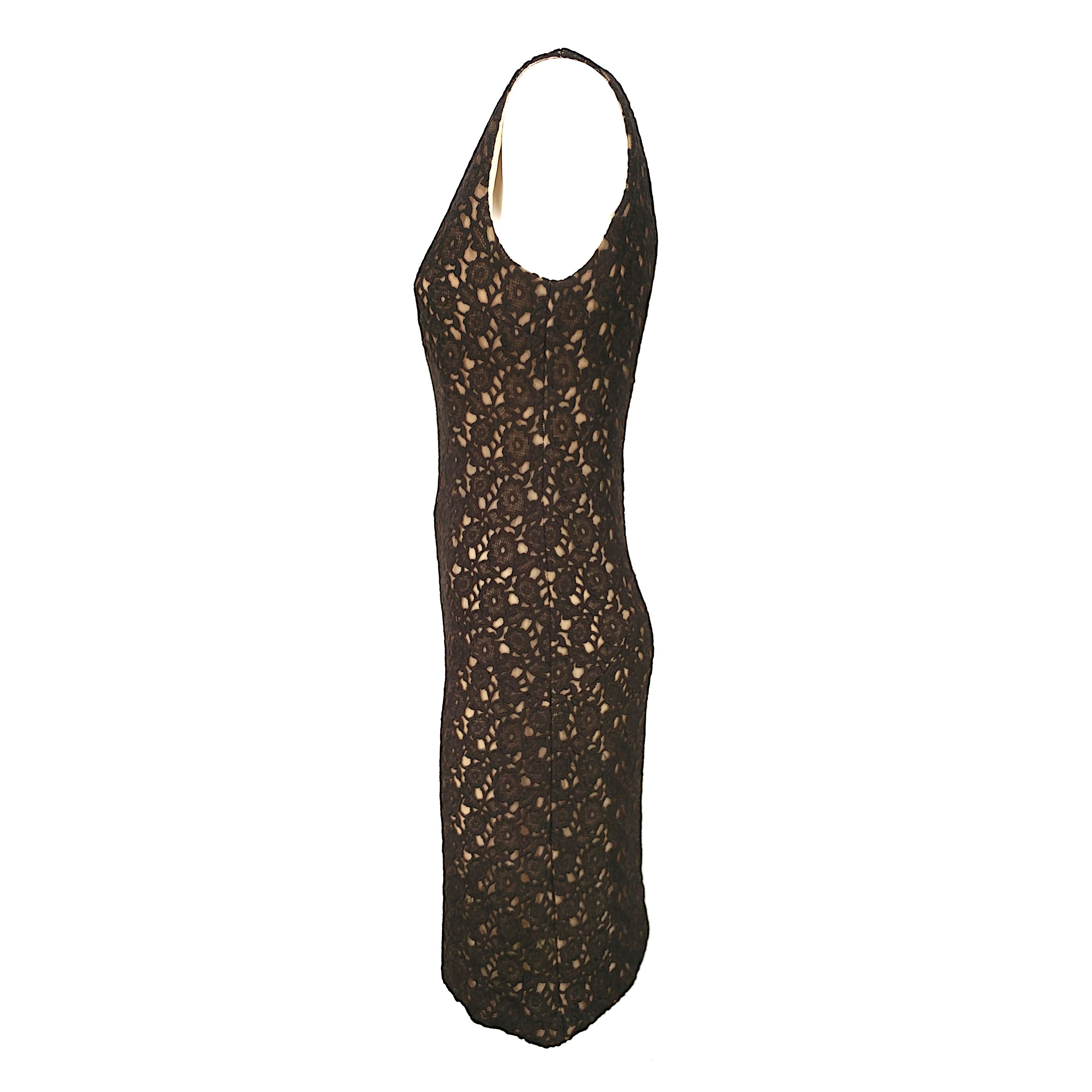 Dolce & Gabbana Archive 90s Brown Floral Lace Sheath Dress Size S / US 4 / IT 40 - 3 Thumbnail