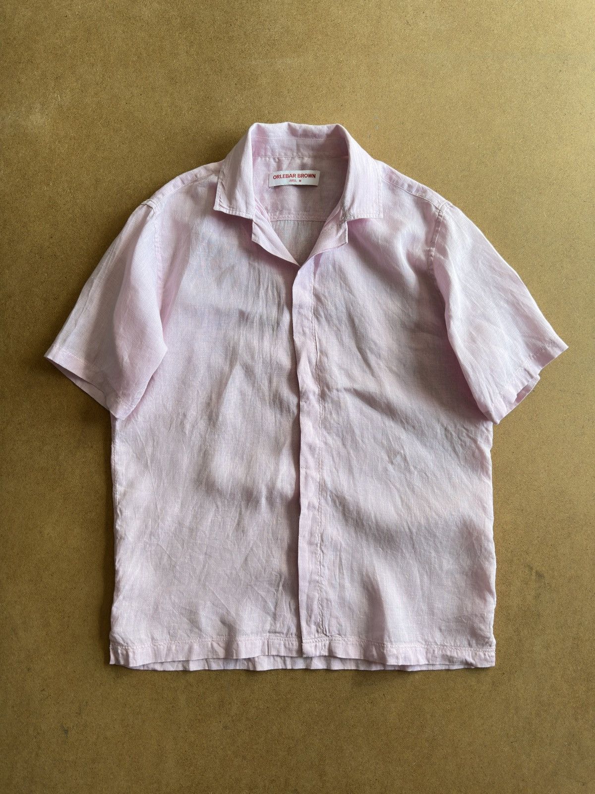 Orlebar Brown Linen Pink Button Up Shirt