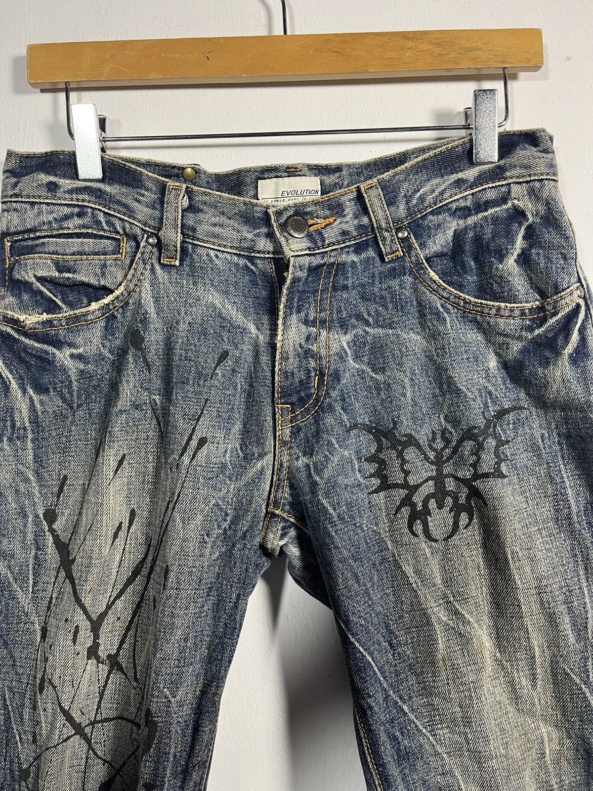 Japanese Brand Rare ‼️Bootcut Denim Butterfly Jeans Y2k style Size 31" - 7 Thumbnail