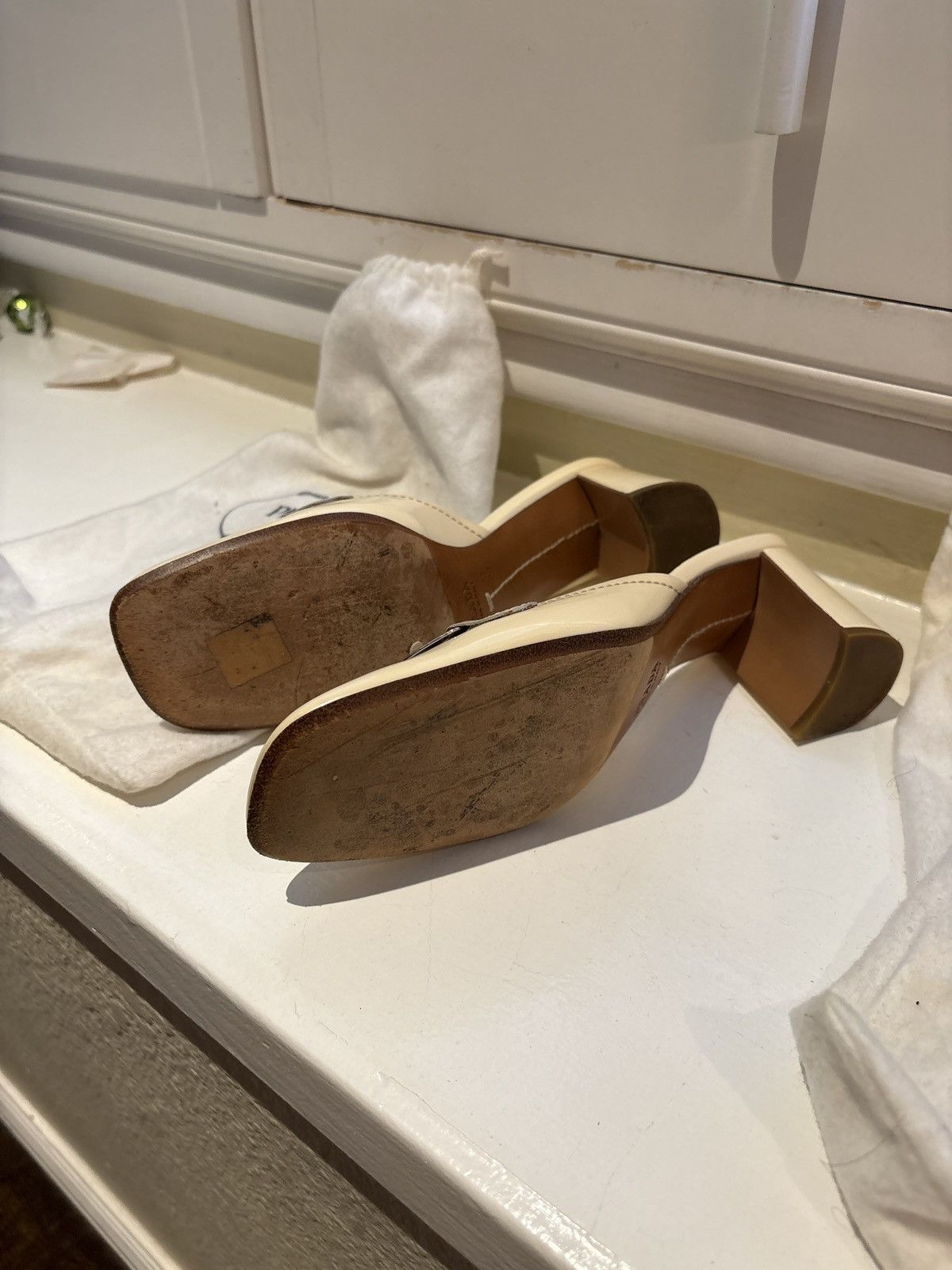Prada Prada Mules Creme With Silver Buckle Size US 7.5 / IT 37.5 - 6 Thumbnail