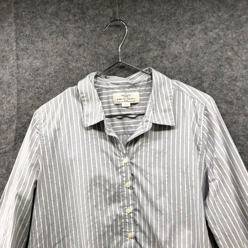 Vintage Trovota Birds Of Paradis Shirt Womens L Gray Striped Button Up 3/4 Sleeve Peplum Long Sleeve Casual Shirt Size L / US 10 / IT 46 - 3 Thumbnail