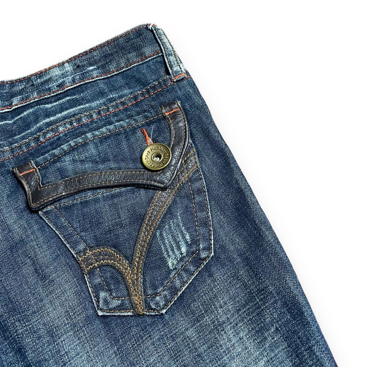 🇯🇵 SUPER FLARE BACK NUMBER LEATHER POCKET DENIM PANTS