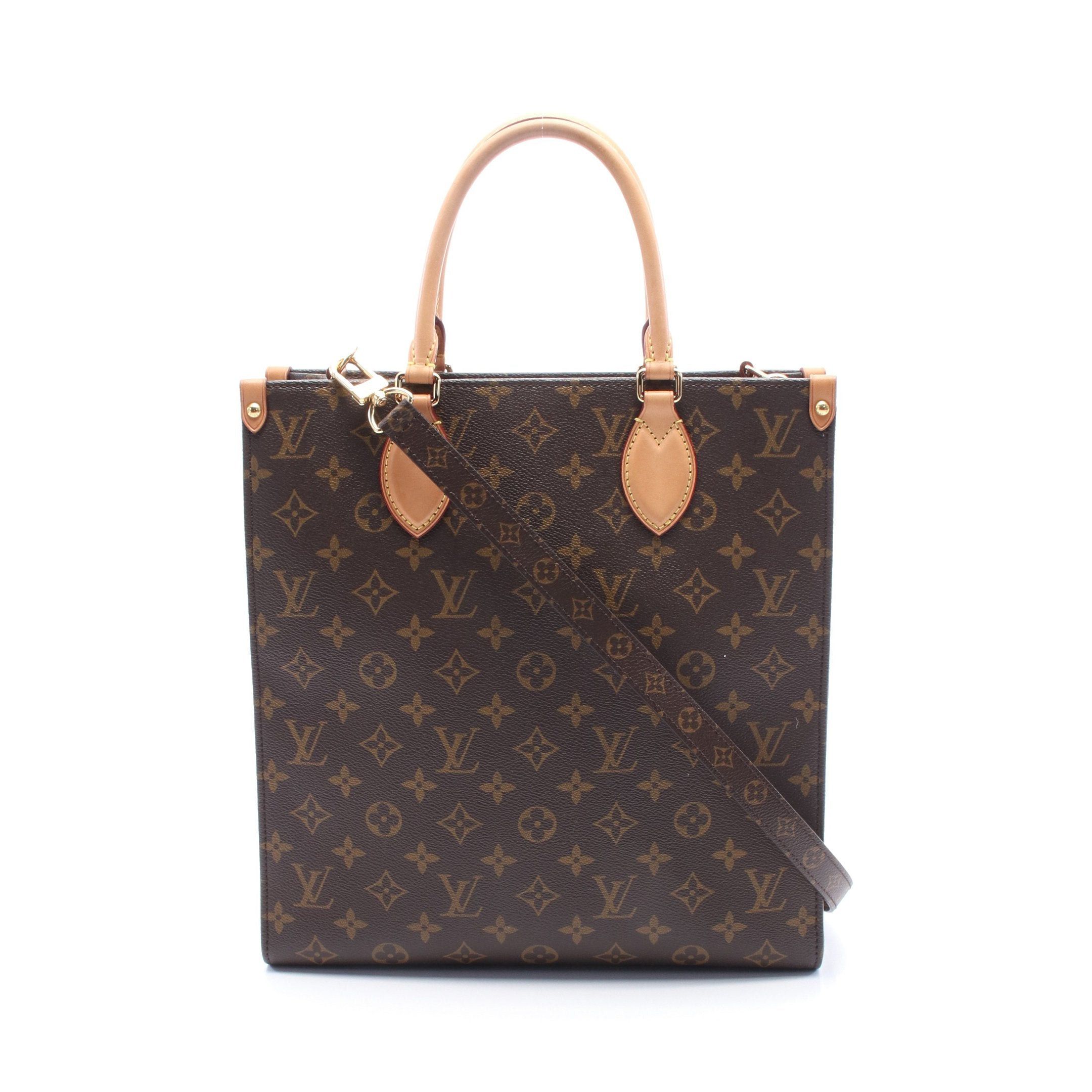 Louis Vuitton Sac Plat Pm Monogram Handbag Tote Bag Leather Brown
