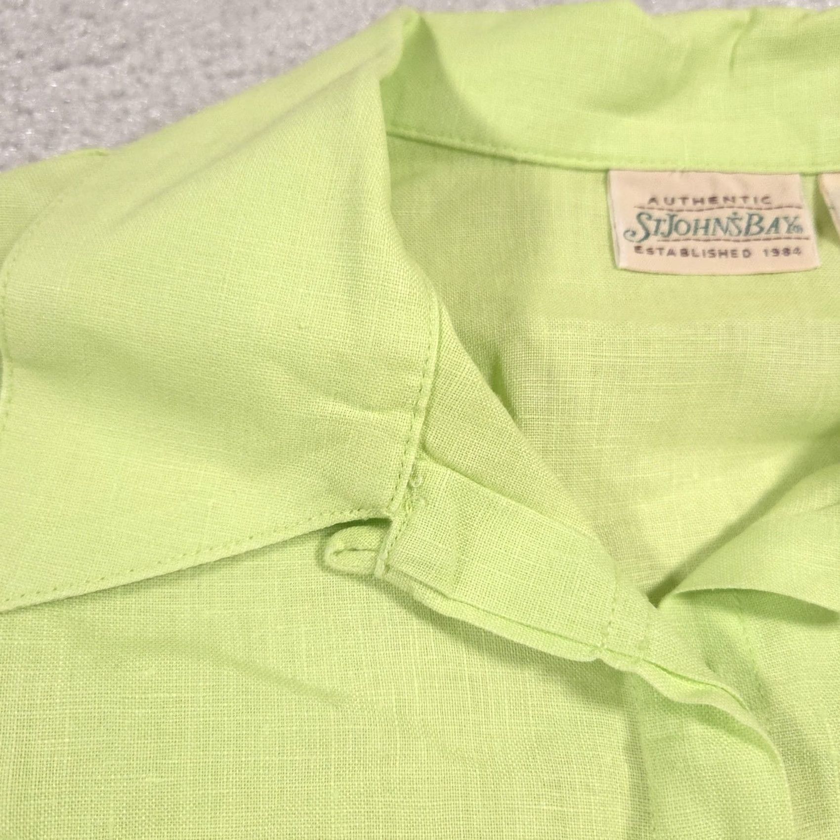 Vintage St. Johns Bay Shirt Womens Small Green Linen Short Sleeve Button Up Collared Top Size S / US 4 / IT 40 - 5 Thumbnail