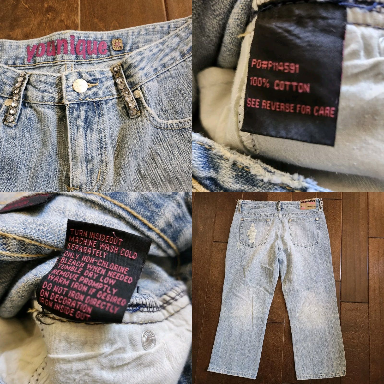 Denime Younique Jeans 11 Blue Women Junior Distressed Rhinestones Denim Size Size 32" / US 10 / IT 46 - 9 Thumbnail
