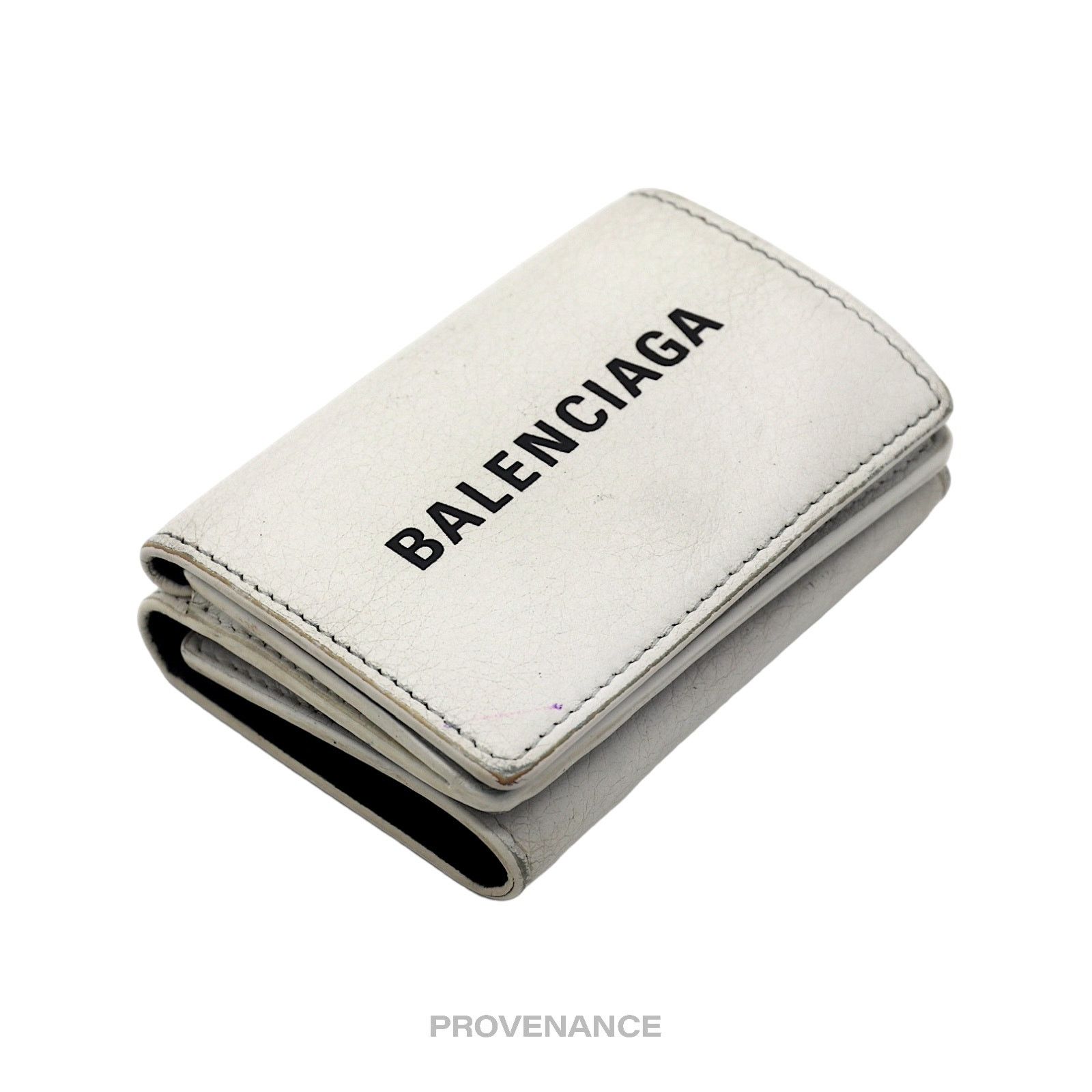 Balenciaga 🔴 Balenciaga Logo Trifold Wallet - White Leather Size ONE SIZE - 3 Thumbnail
