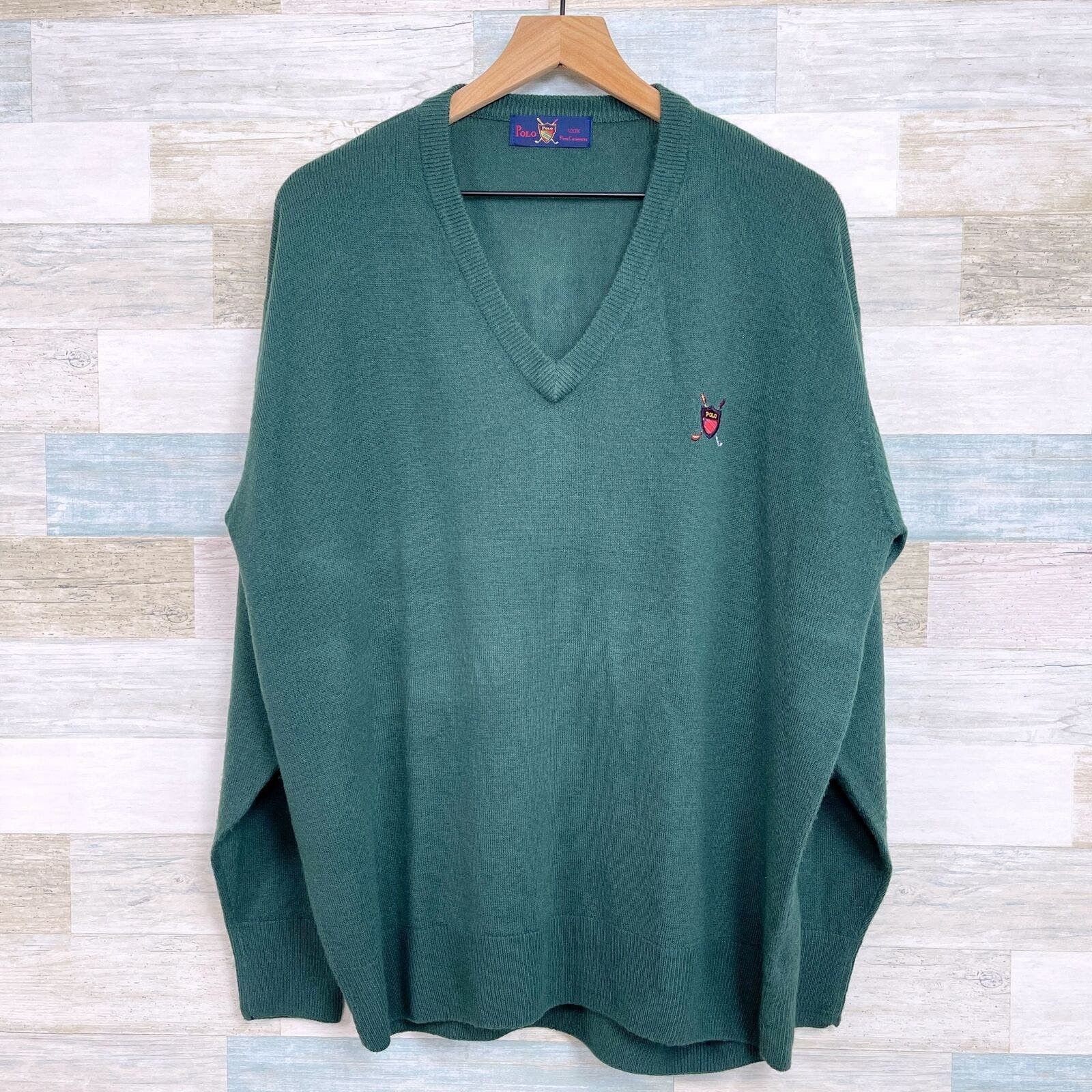 image of Polo Ralph Laurent Cashmere Sweater Green Golf VTG Mens Xl
