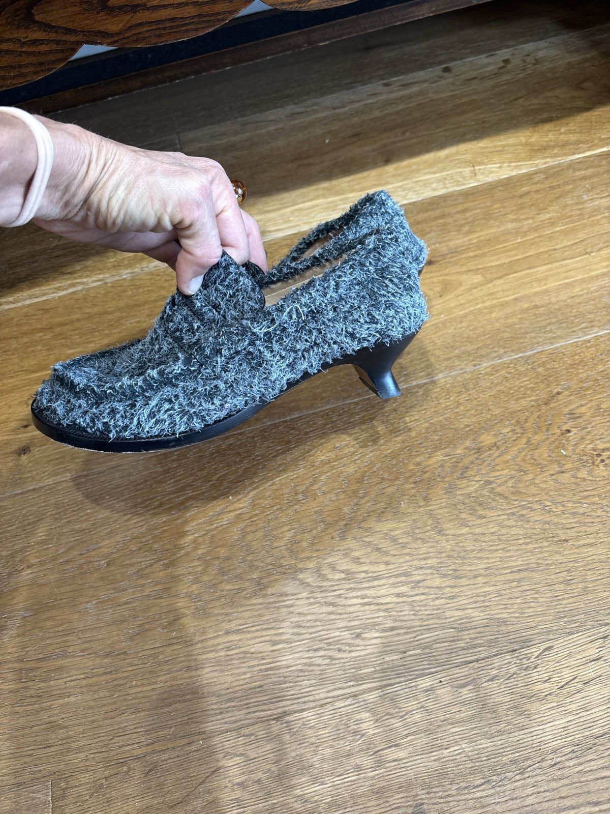 Loewe These are Loewe fuzzy grey leather-lined kitten heel loafers Size US 6 / IT 36 - 10 Thumbnail