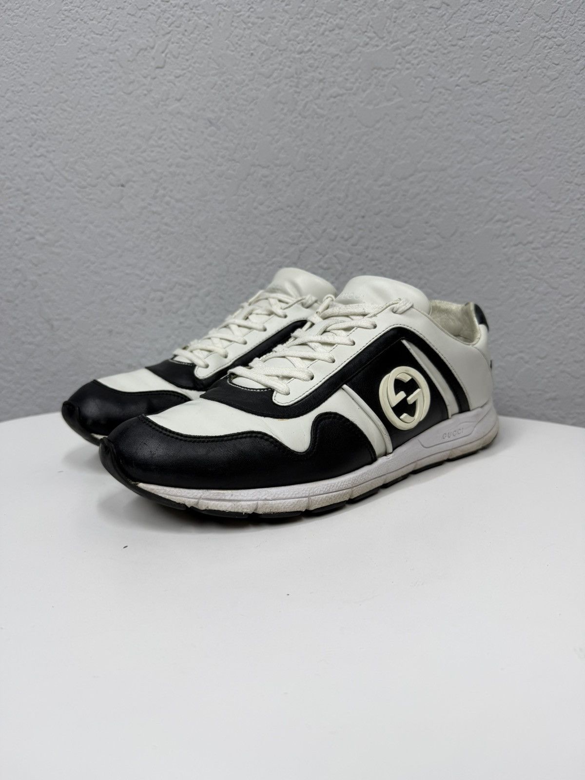 Gucci GUCCI Black White GG Logo Sneakers Shoes Low Top Leather Size US 8 / EU 41 - 3 Thumbnail