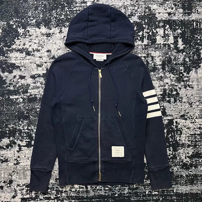 Thom Browne THOM BROWNE Navy Zip Hoodie with Stripes - dmc | Grailed