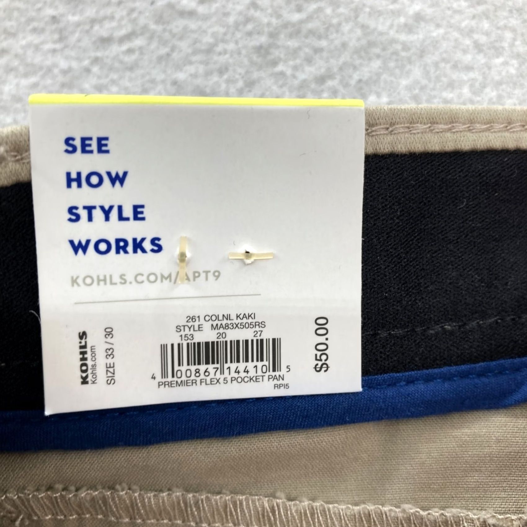 Apt. 9 Apt. 9 Premier Flex Chino Pants Mens 33x30 Straight Beige 5-Pocket Preppy Size US 33 - 7 Thumbnail