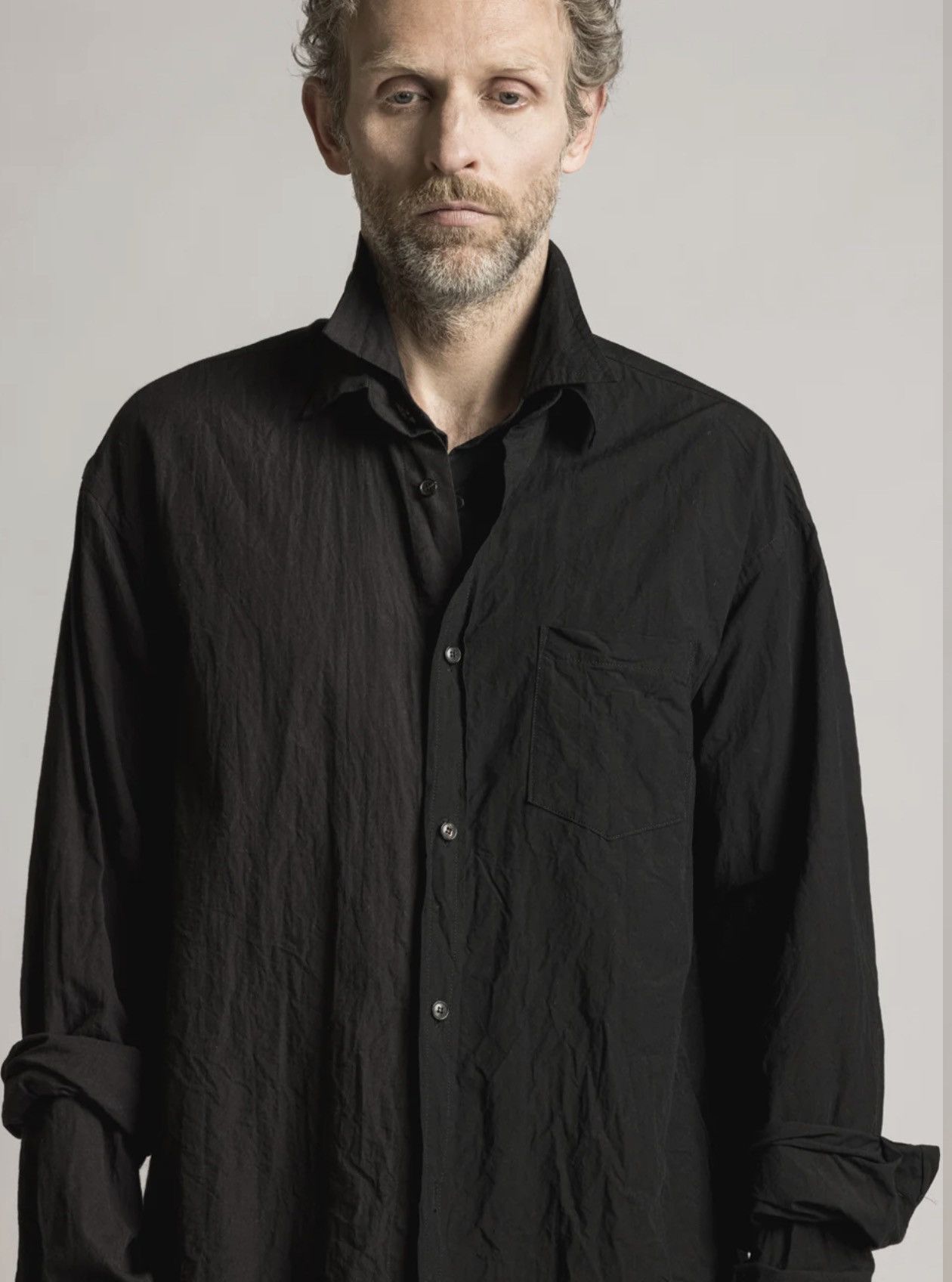The Viridi-anne Duellum double fabric layered shirt in black cotton n linen Size US L / EU 52-54 / 3 - 7 Thumbnail