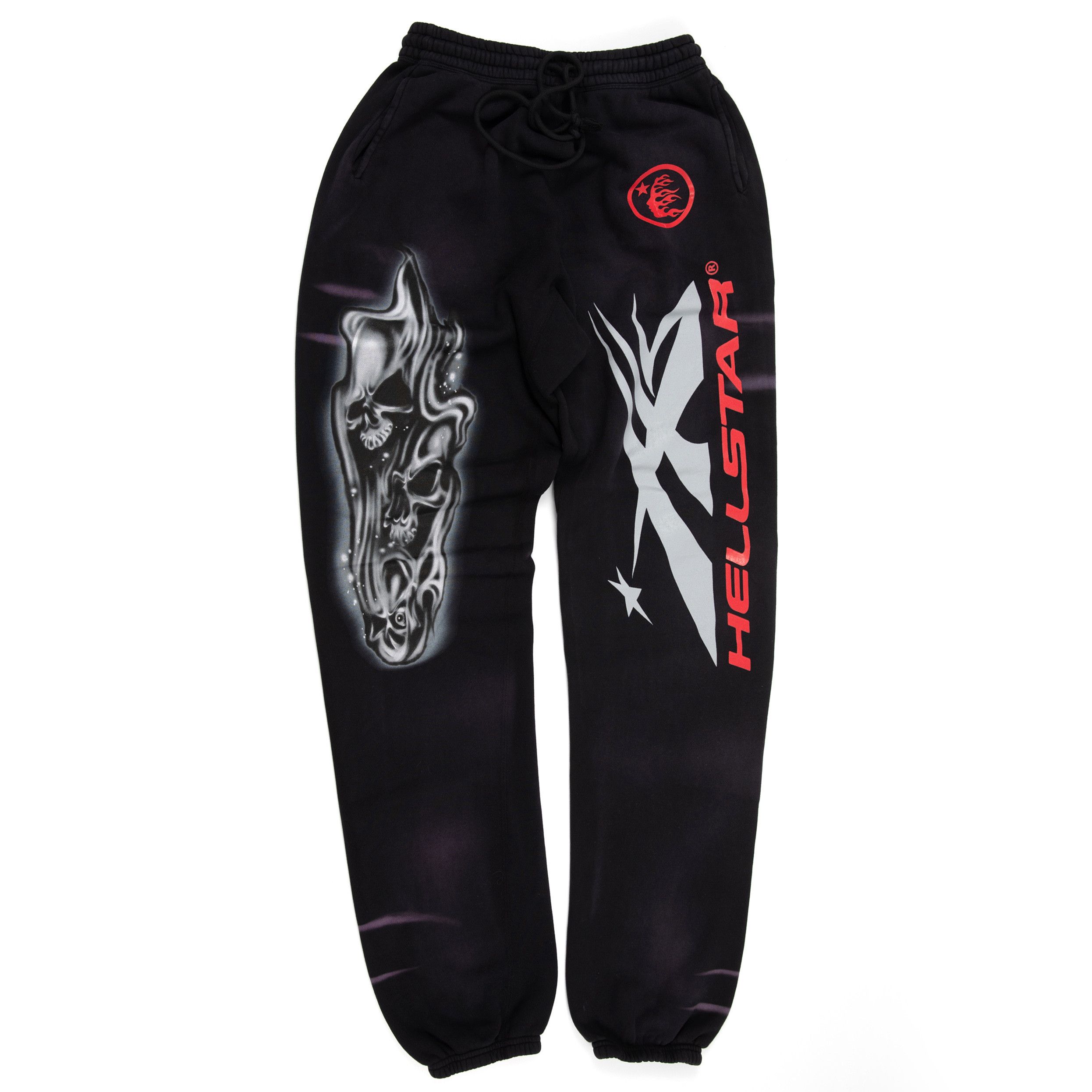 image of Hellstar Airbrushed Skull Sweatpants (Elastic) - Large in Black, Men's (Size 34)