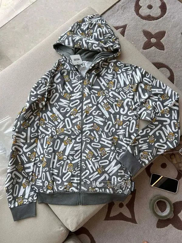 Moschino Moschino Gray Logo Printed Long Sleeve Hoodie . Size US XL / EU 56 / 4 - 4 Thumbnail