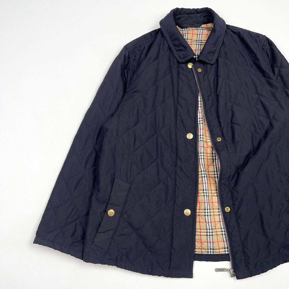 Burberry London Vintage Navy Nova Check Plaid Quilted Jacket