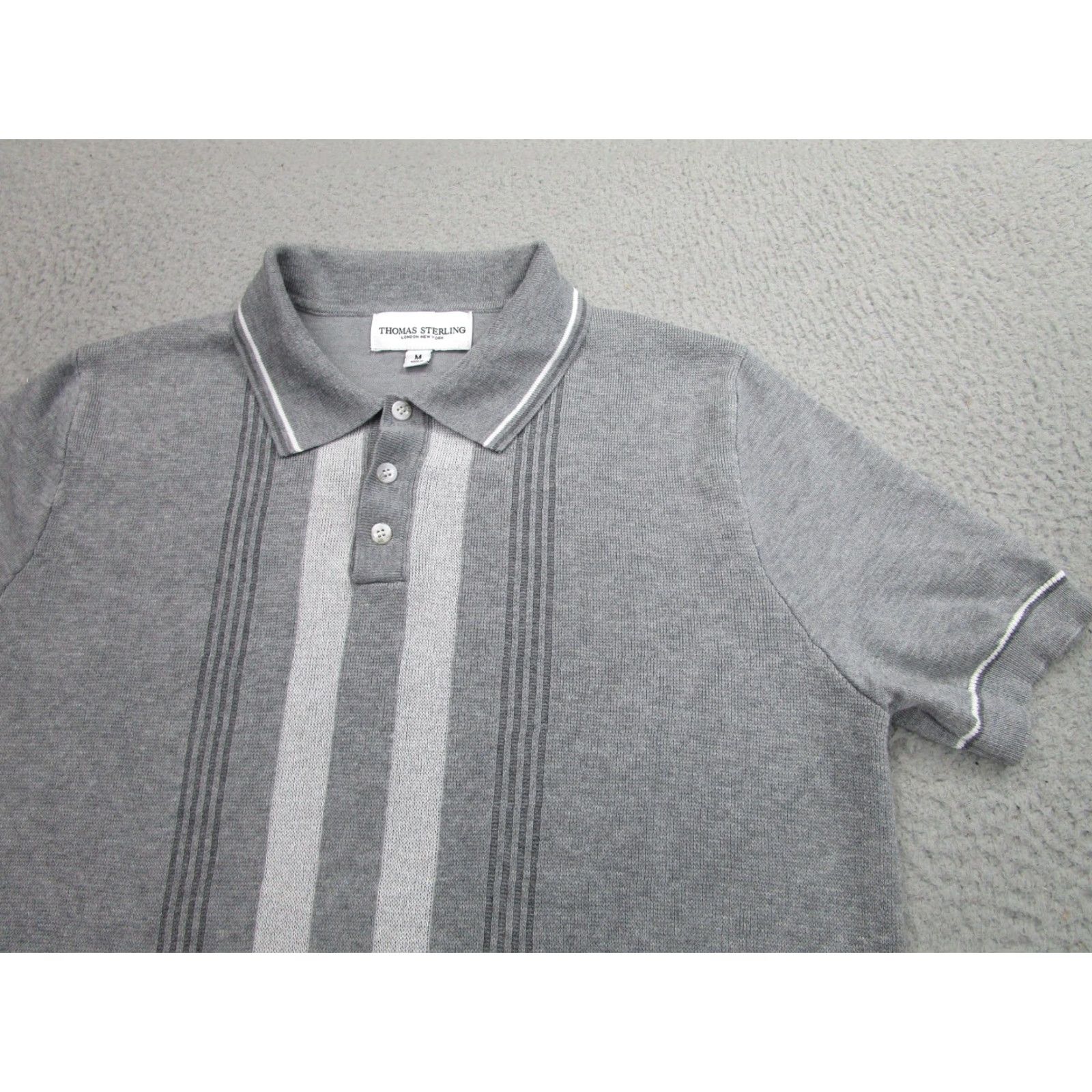 Vintage Thomas Sterling Polo Shirt Mens M Gray Knit Rockabilly Retro Panel Stripe Size US M / EU 48-50 / 2 - 2 Thumbnail