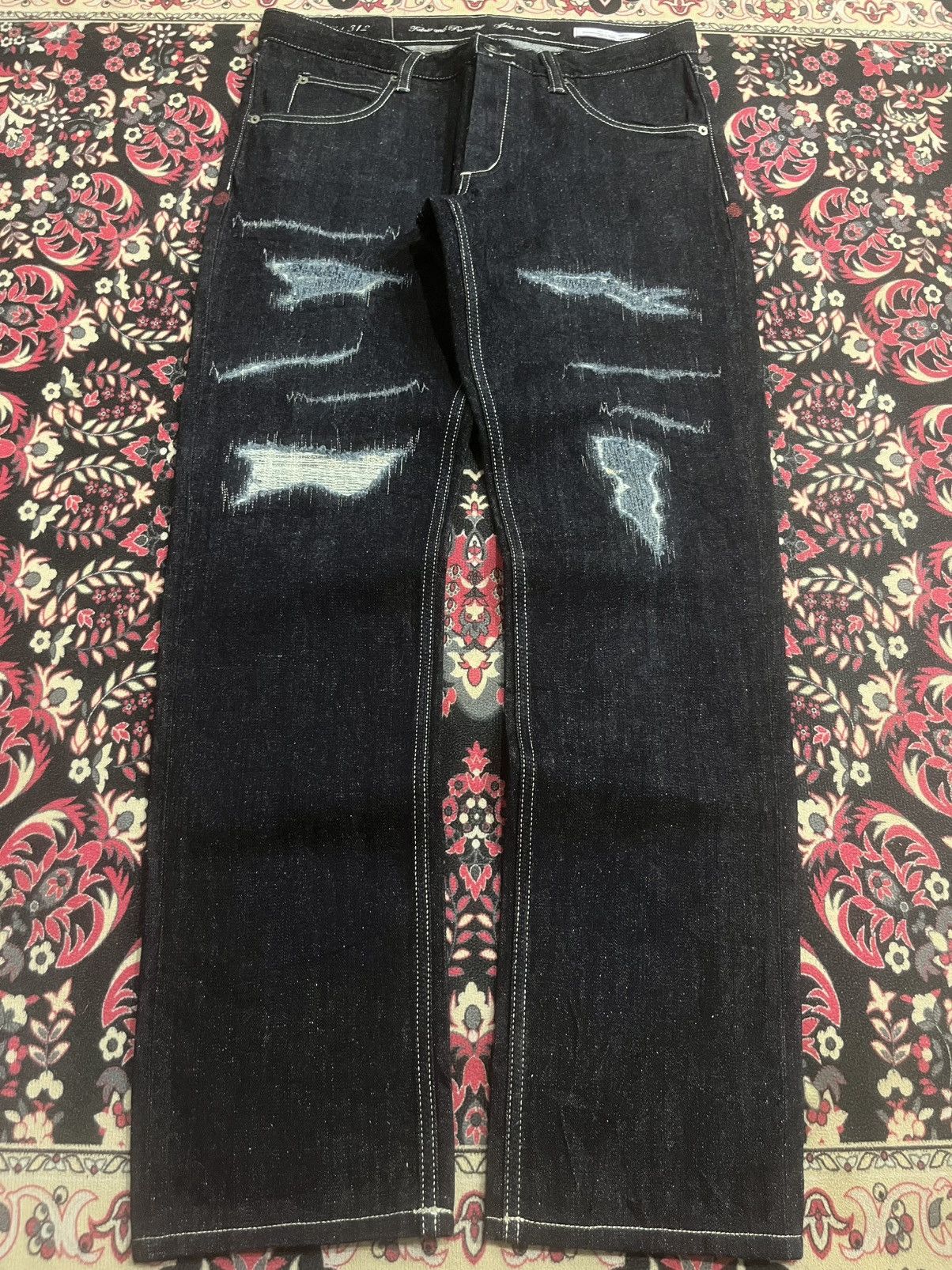 Vintage Japan Kyuten Okayama Dark Washed Sashiko Stitch Jean